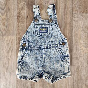 Vintage OshKosh BGosh‎ Baby 3/6 M Acid Wash Denim Overalls Shorts Made in USA